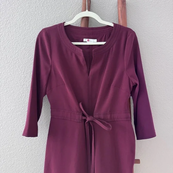 Boden Addie Dress In Merlot Tie Waist 3/4 Sleeve Burgundy Midi Size 8 8R - Picture 6 of 15